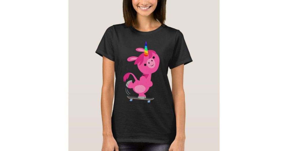 Cute Skateboarding Cartoon Unicorn Women T-Shirt | Zazzle