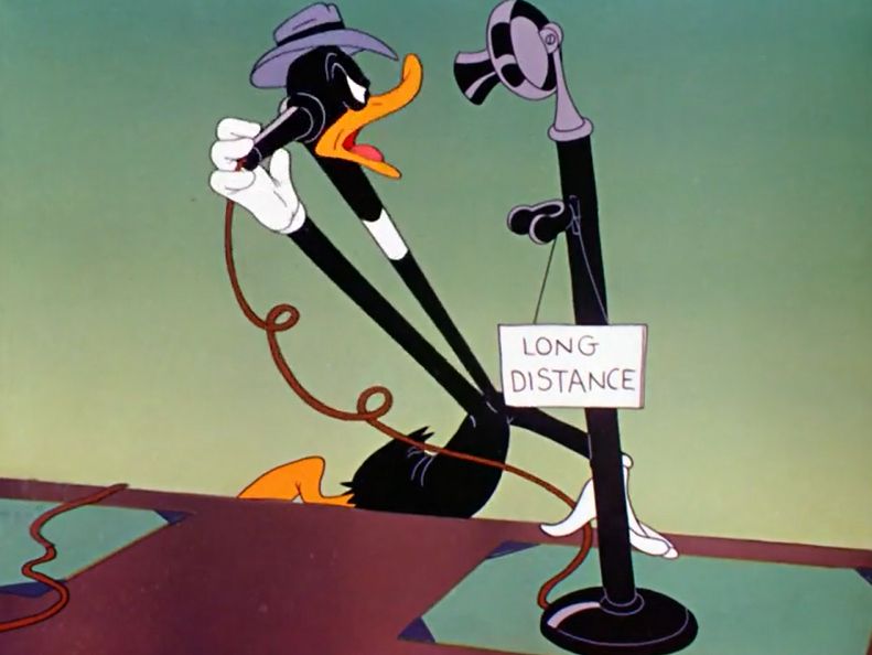 Daffy 'Duck Twacey' speaking in a long distance phone from 'The Great Piggy Bank Robbery'