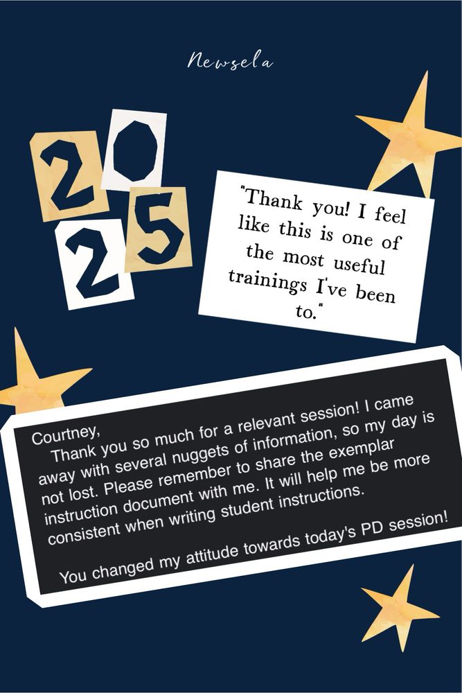 Screenshots of positive, appreciative Newsela training feedback