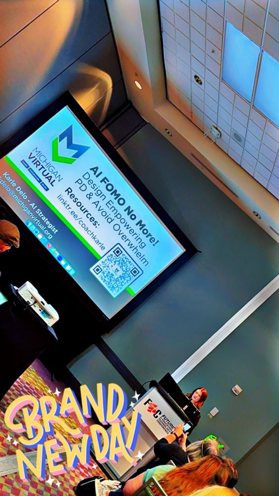 Presentation cover slide for AI FOMO No More with Karle Delo standing at podium