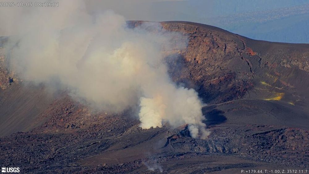 This image is from a research camera located on the down-dropped block in Kīlauea caldera and east rim of Halemaʻumaʻu crater within Hawaiʻi Volcanoes National Park. The camera is looking west towards Halemaʻumaʻu crater.

Disclaimer: The webcams are operational 24/7 and faithfully record the dark of night if there are no sources of incandescence or other lights. At times, clouds and rain obscure visibility. The cameras are subject to sporadic breakdown and may not be repaired immediately. Some cameras are observing an area that is off-limits to the general public because of significant volcanic hazards.