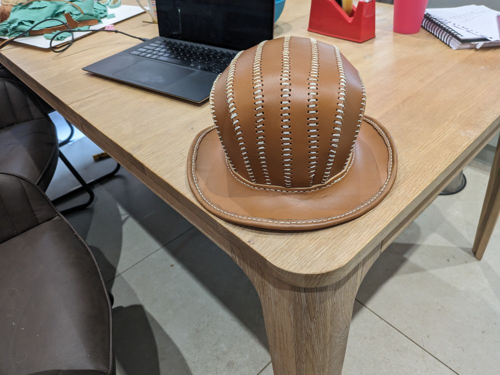 Hand stitched leather bowler hat
