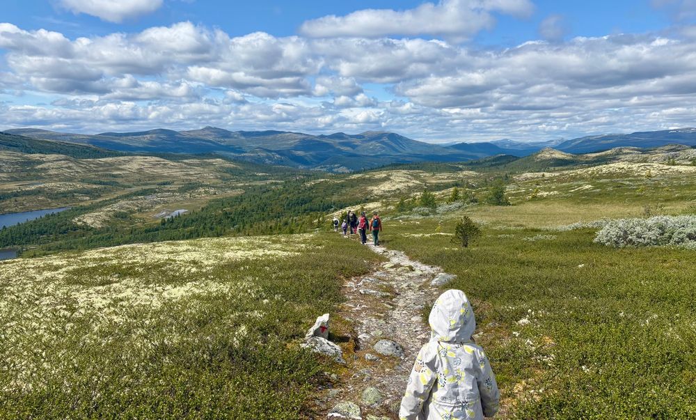 A family hiking on the mountains 