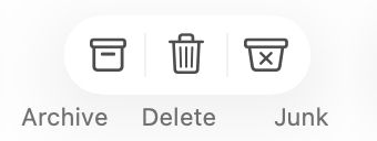 A screenshot from Apple mail show the buttons for archive, delete, and junk above the labels but for some absurd reasons, the labels don't align with the icons. 