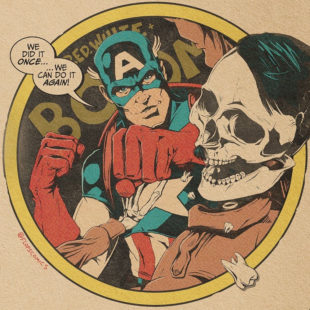 Captain America punching Hitler's skeleton real hard