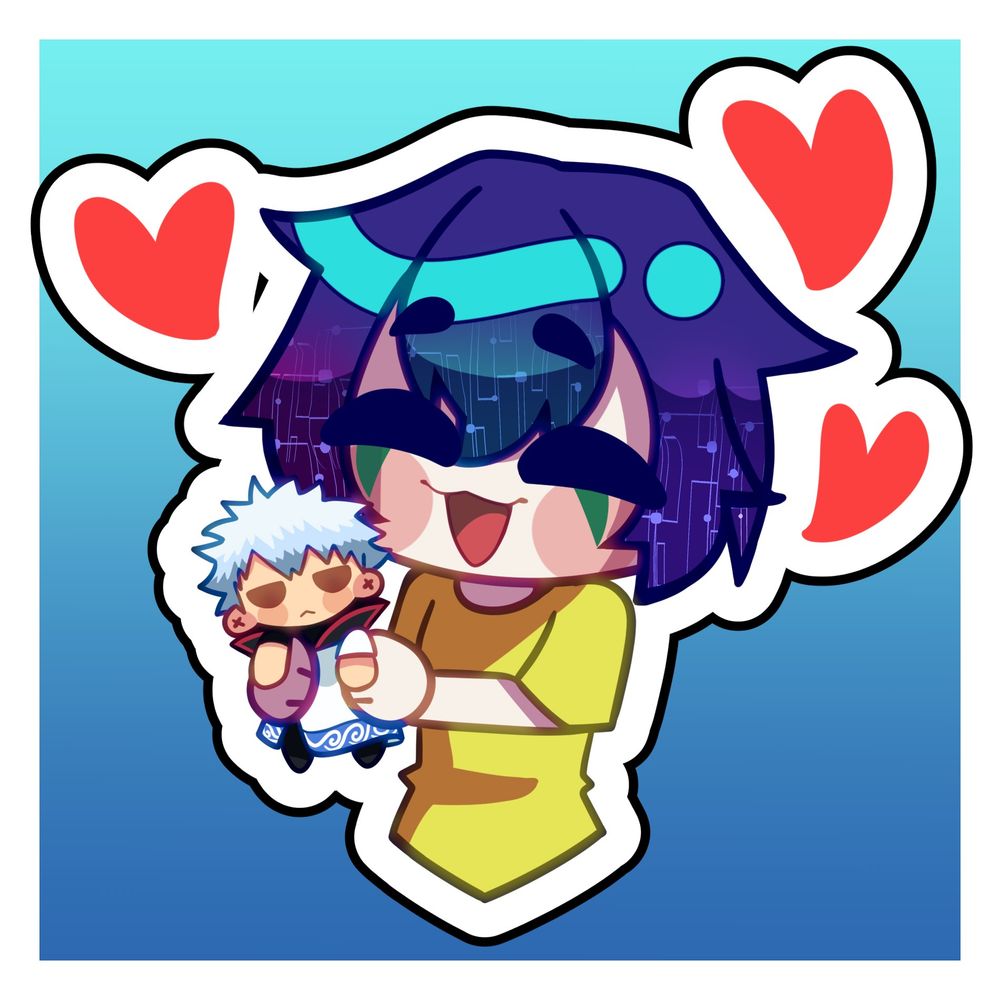 Small Nal holding up a Gintama plushie and being happy