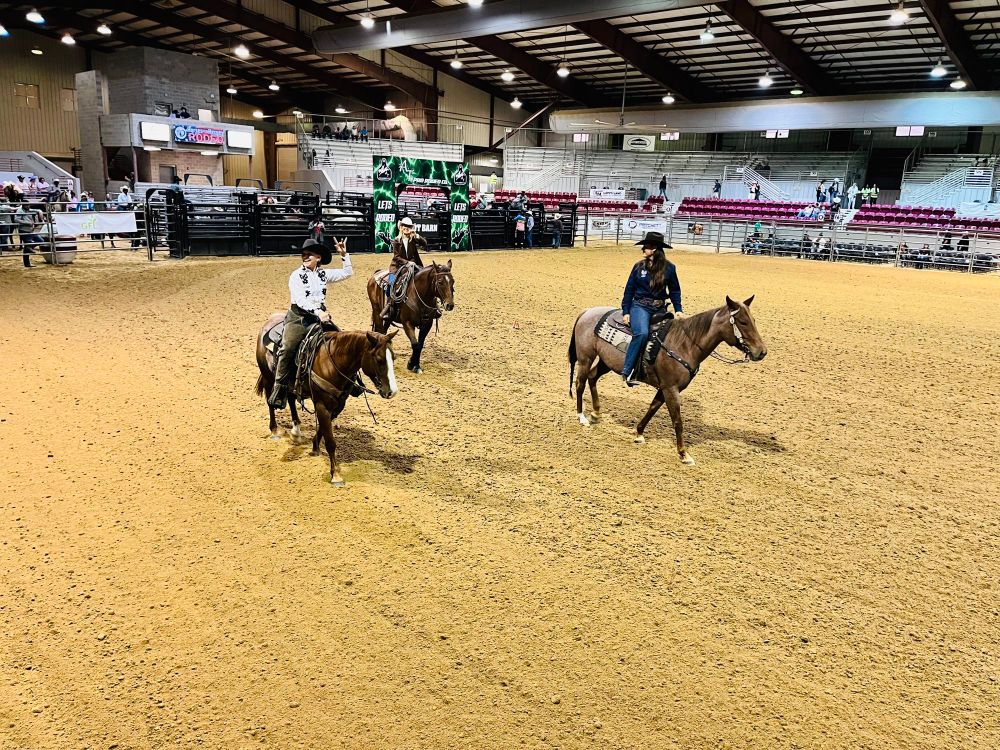 Mayor Deegan, and two other riders inside of the Jacksonville equestrian center for the horses and heroes rodeo