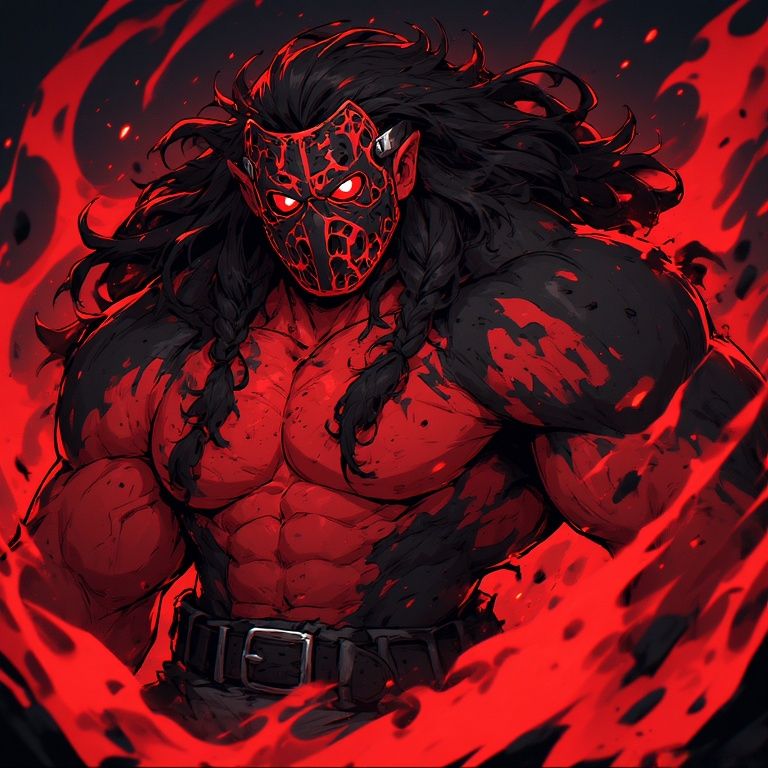 A 3D animated depiction of the masked Fire Titan Kain Kaiser/Black.