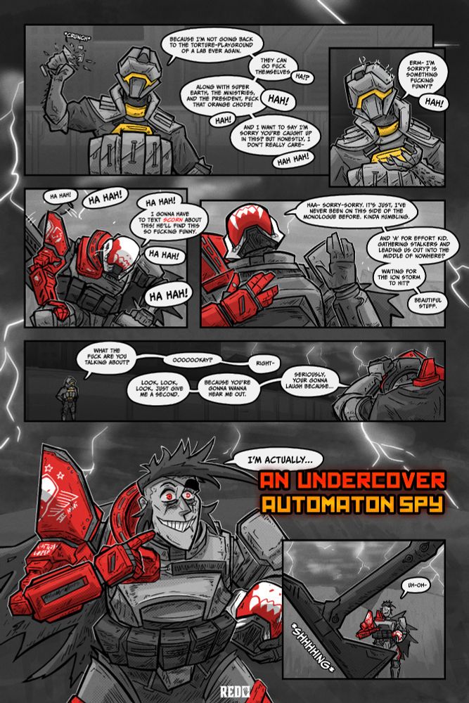 A helldivers 2 comic, Delany interupts Maya during her evil monologue to uncover that SHE is actually a spy, it doesn't end well