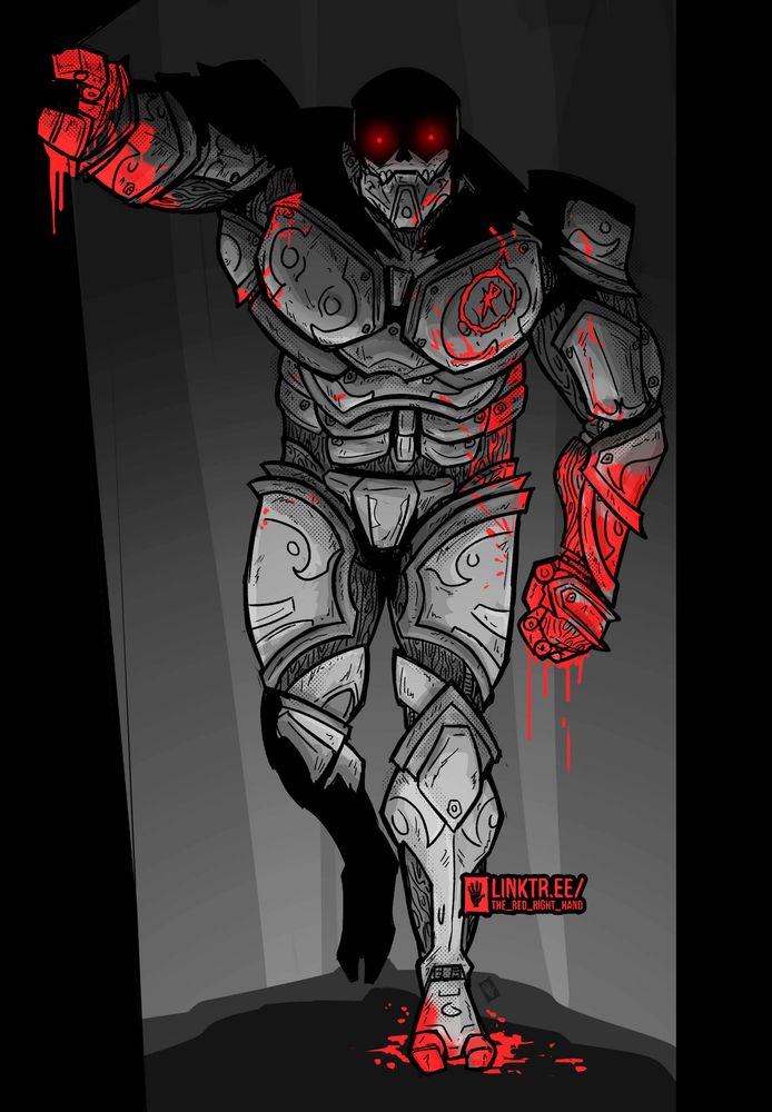 A bloodied warforged