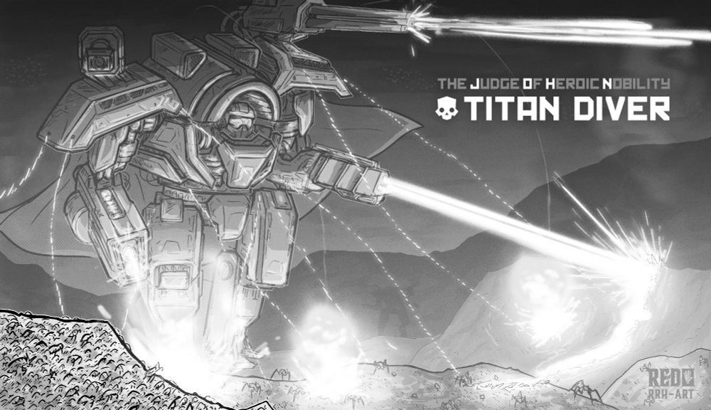 A giant 40k knight in the style of a Helldiver