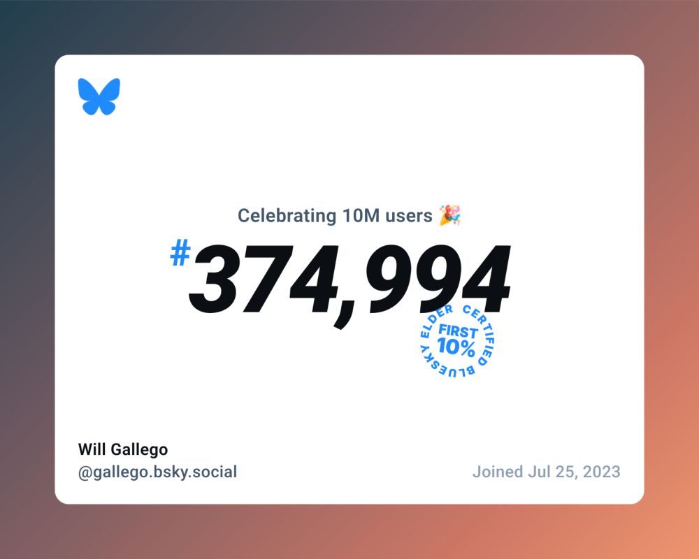 Badge noting I'm Bluesky user #374,994