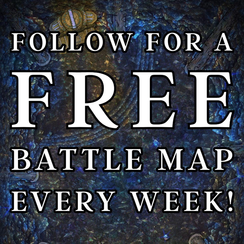 Obsidian Chamber battle map with the text “Follow for a FREE battle map every week!” on top. 
