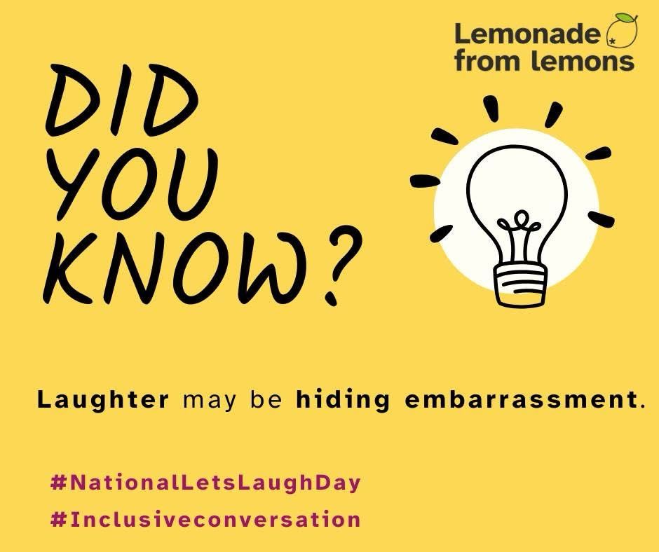 Did you know written in yellow box with lightbulb and laughter may be hiding embarrassment