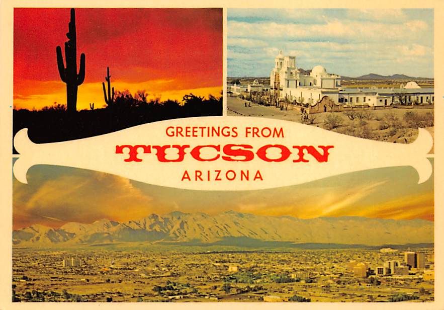 An old Greetings from Tucson Arizona postcard that is a hint for next week's Main Event episode with Canedy Knowles.