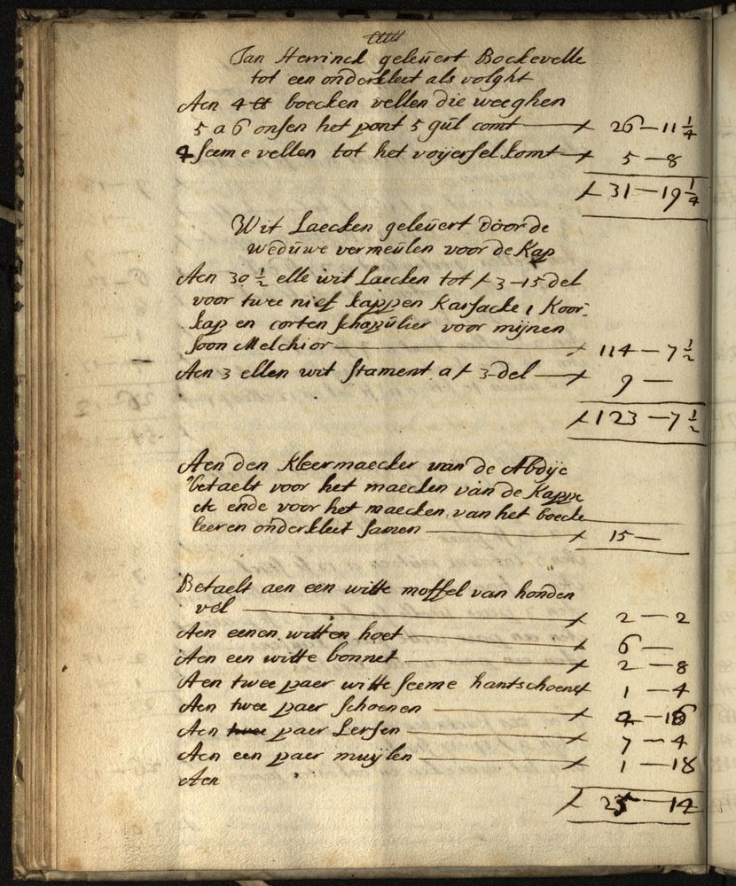 Complete page in the ledger with the transcripts of payments made in 1682 by Balthasar II Moretus to celebrate his son Mechior's entry in the St. Michael's Abbey.