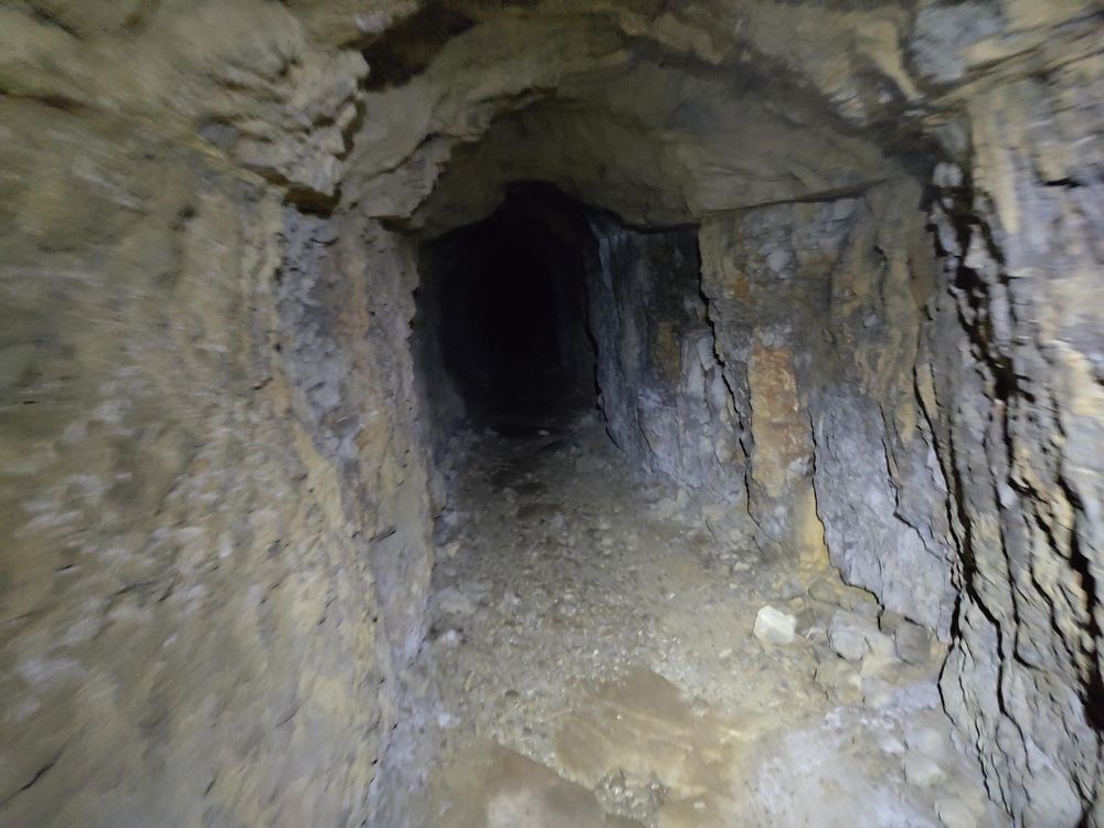 Photo of a dark manmade tunnel, deep inside the Sveta Gora mountain