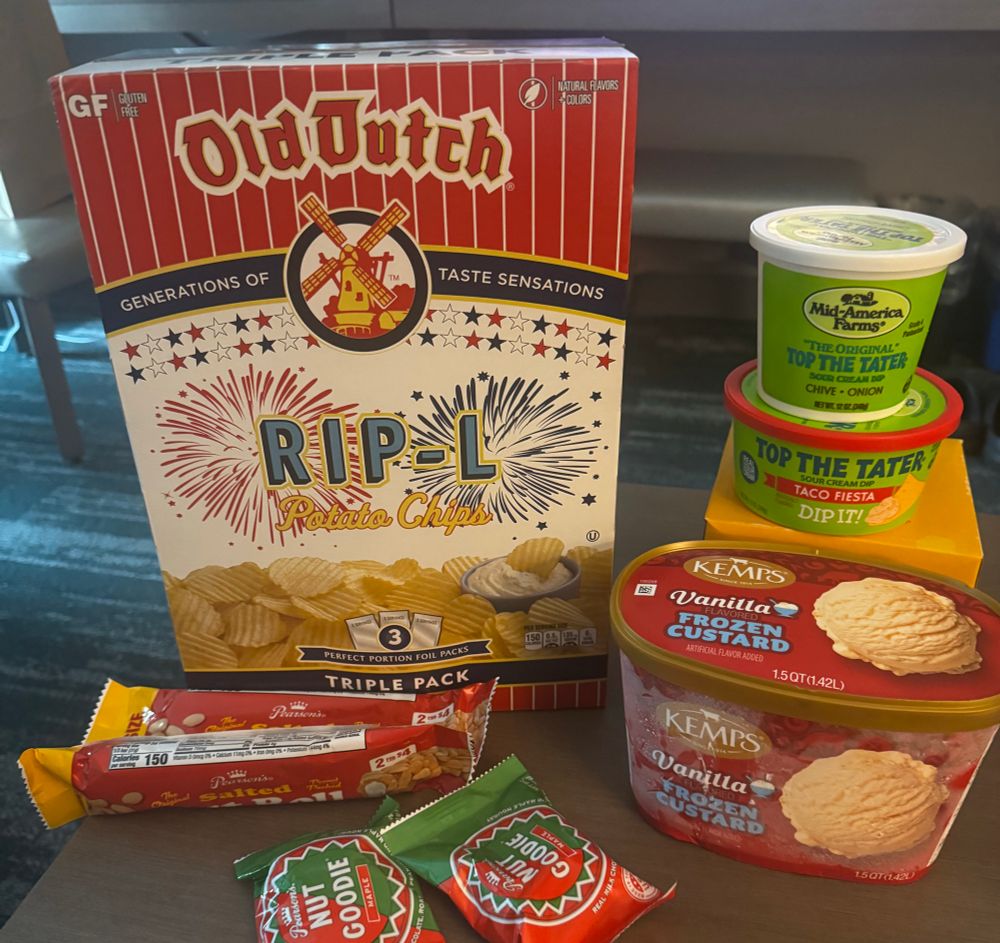 old dutch chips, nut goodies, kemps ice cream, top the tater