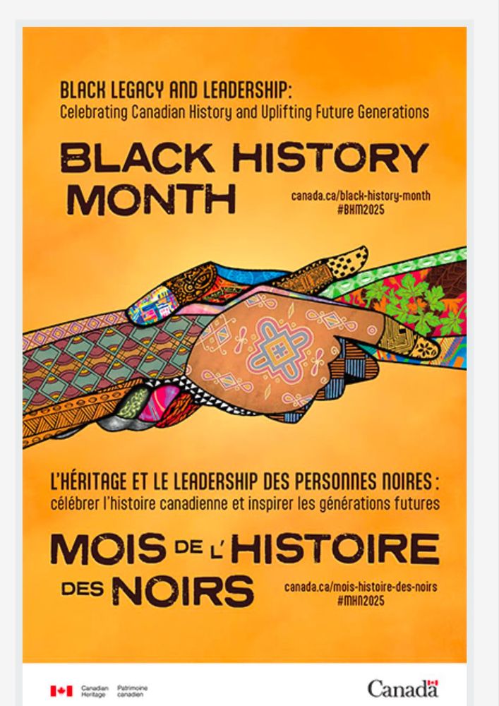 Black Legacy and Leadership
Black Bistory Month (in English) 
Mois de history des noirs (in French)
Image of two hands clasping 