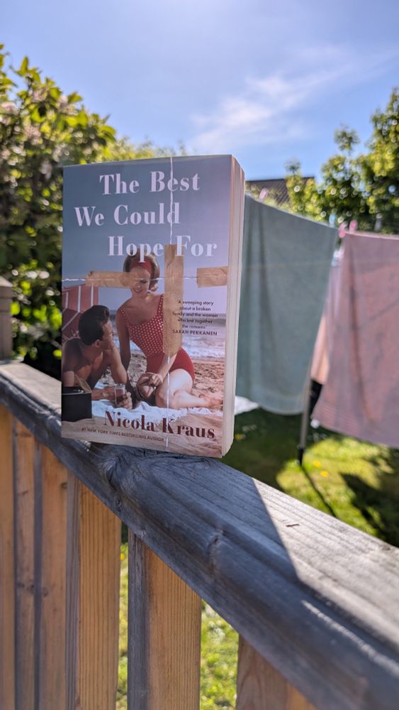 The best we could hope for by Nicola Kraus on a decking balustrade with washing hanging behind in the garden