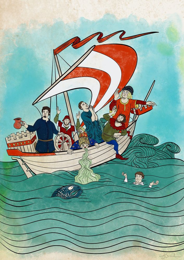 White Ship Disaster medieval illustration weathered