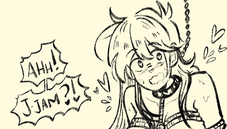 cropped doodle of rdyz oc, dizzy, startled but with hearts in her eyes all the same as she calls our Jam's name bc she continues to be a freak as she anxiously anticipates whatever jam has in store for her