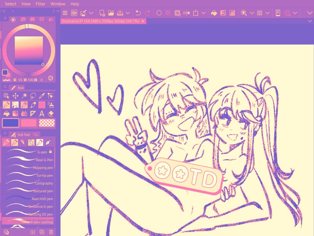 doodle of rdyz OCs, jam and dizzy, smiling after doing god knows what 