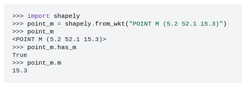 Code snippet showing the initial support for M values, illustrating that with a POINT M.