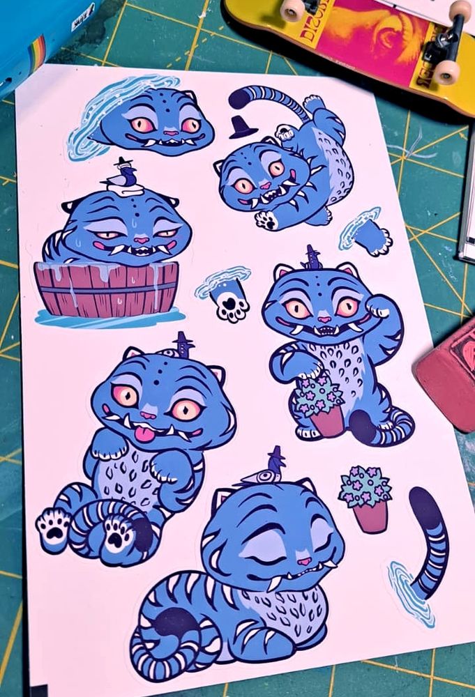 A sticker sheet of silly tiger from Kpop Demon Hunters!