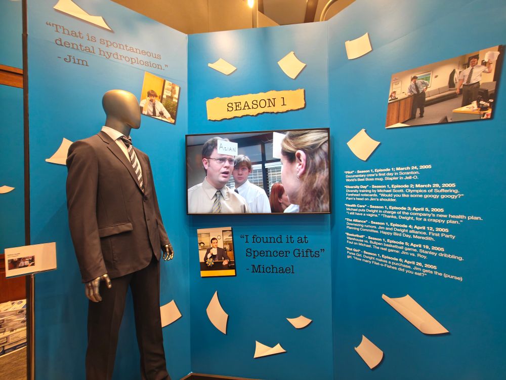 Season 1 section of the Paley Center's exhibit based on The Office.