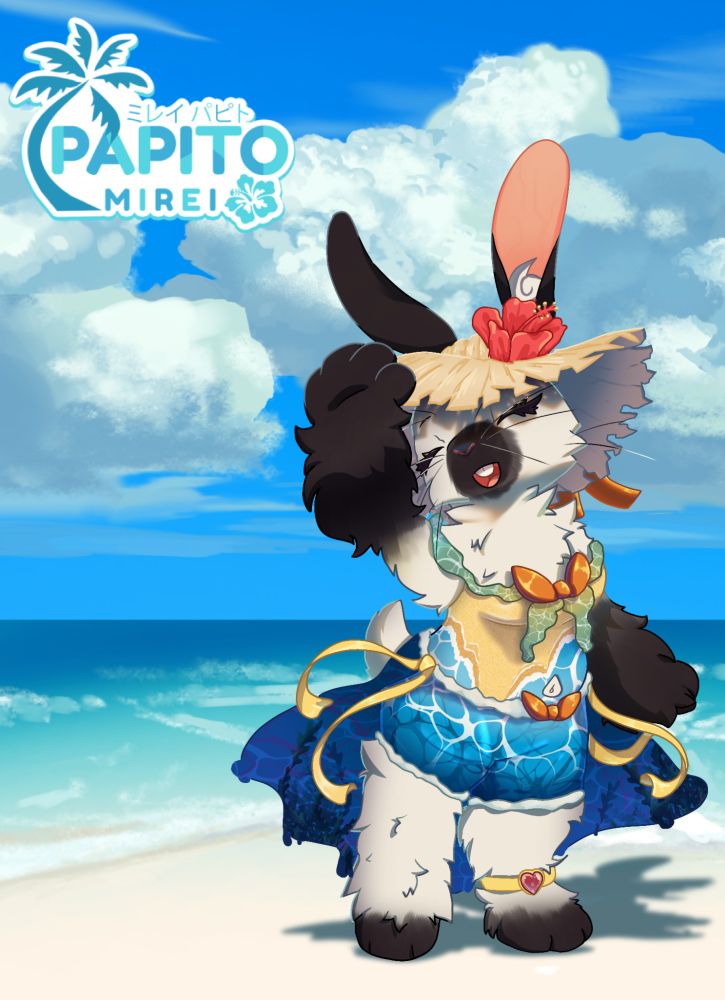 Bipedal bunny waving in a beach