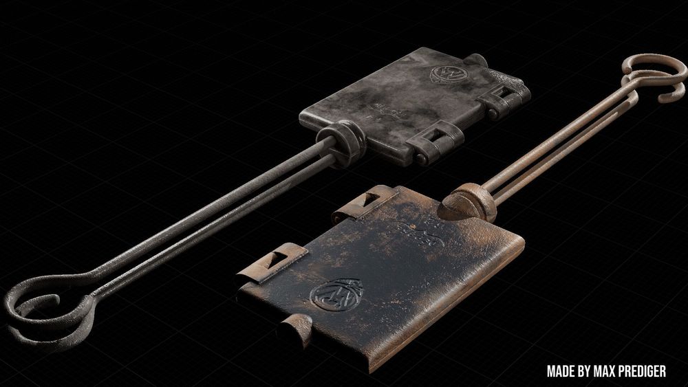 A realistic, old waffle iron with a rusted variant
