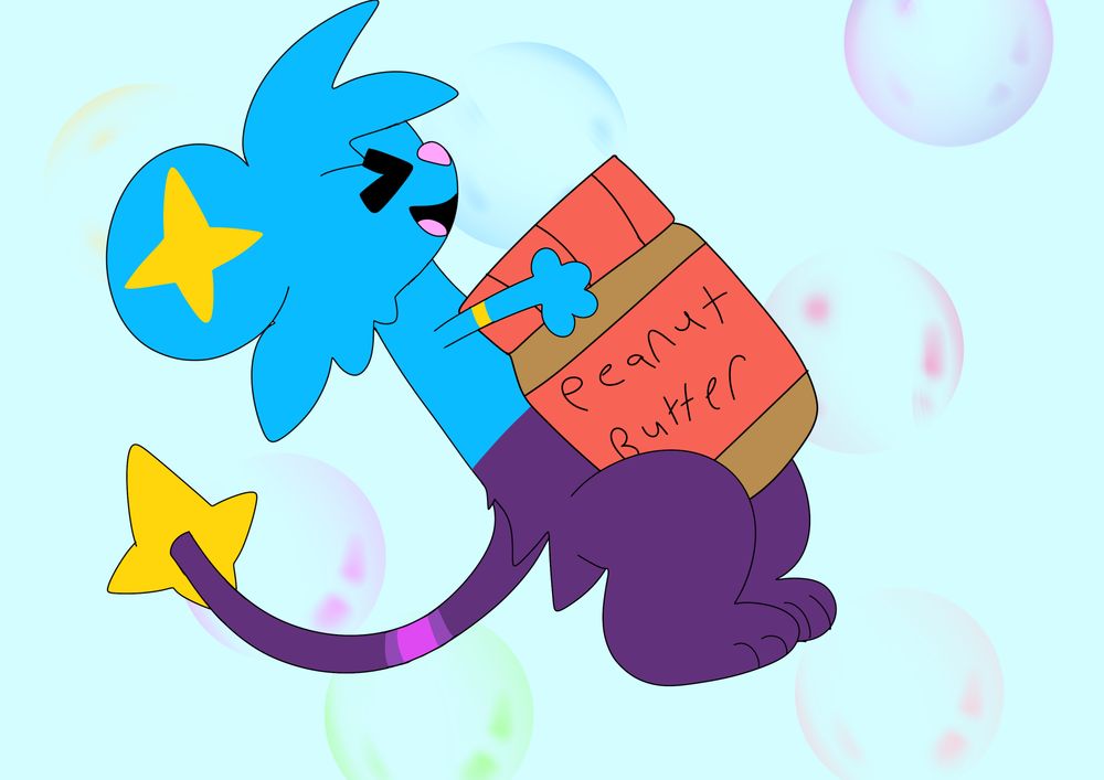 a shinx carrying a large jar of peanut butter
