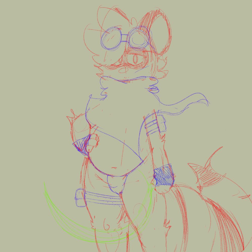 an alternate version of lux.
he’s wearing a cloak, goggles, gloves and pouches on his thigh and bicep.
he holds a roughly drawn sickle