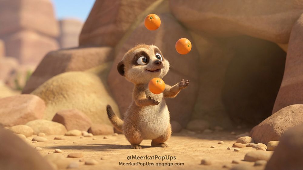 これはAI生成物です。荒野のような岩場で、小さなミーアキャットが楽しそうにみかんでジャグリングをしています。
This is an AI-generated creation. This video shows a small meerkat happily juggling Mandarin orange in a rocky, desert-like setting.