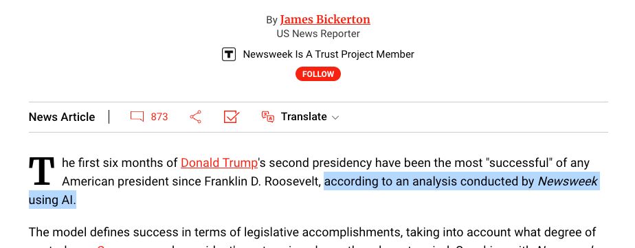 "according to an analysis conducted by Newsweek using AI."