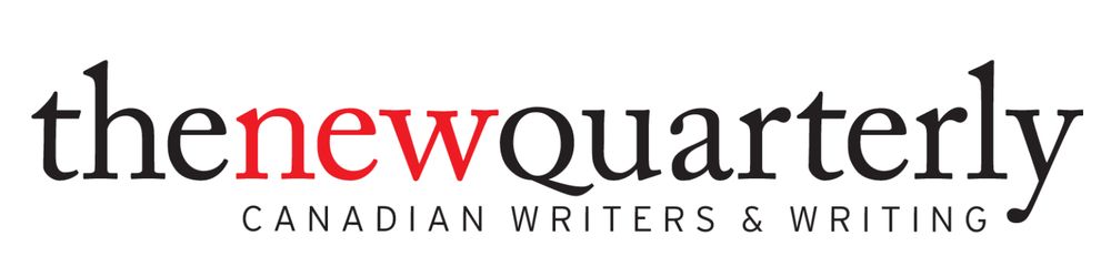 The New Quarterly logo. "The New Quarterly" in lower case serif font. Black text except "new" in red. Below, "Canadian Writers and Writing" in black uppercase sans serif font.