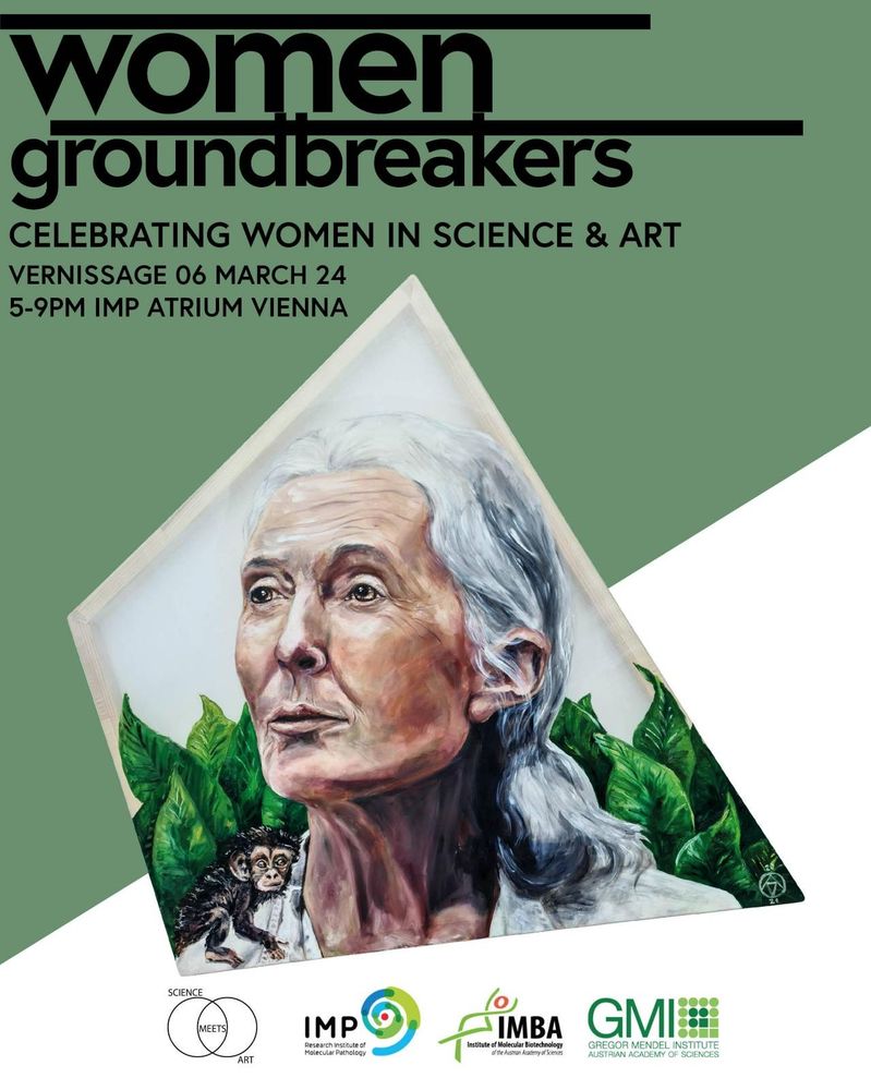 Info poster for the Women Groundbreakers Exhibition with a portrait of Jane Goodall