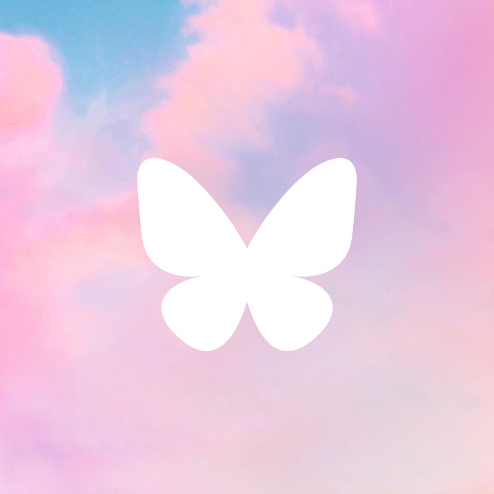 The cover for my Spotify "bloomfs 💙" playlist featuring the Bluesky logo in white over a pastel pink and blue, very Lover-coded sky