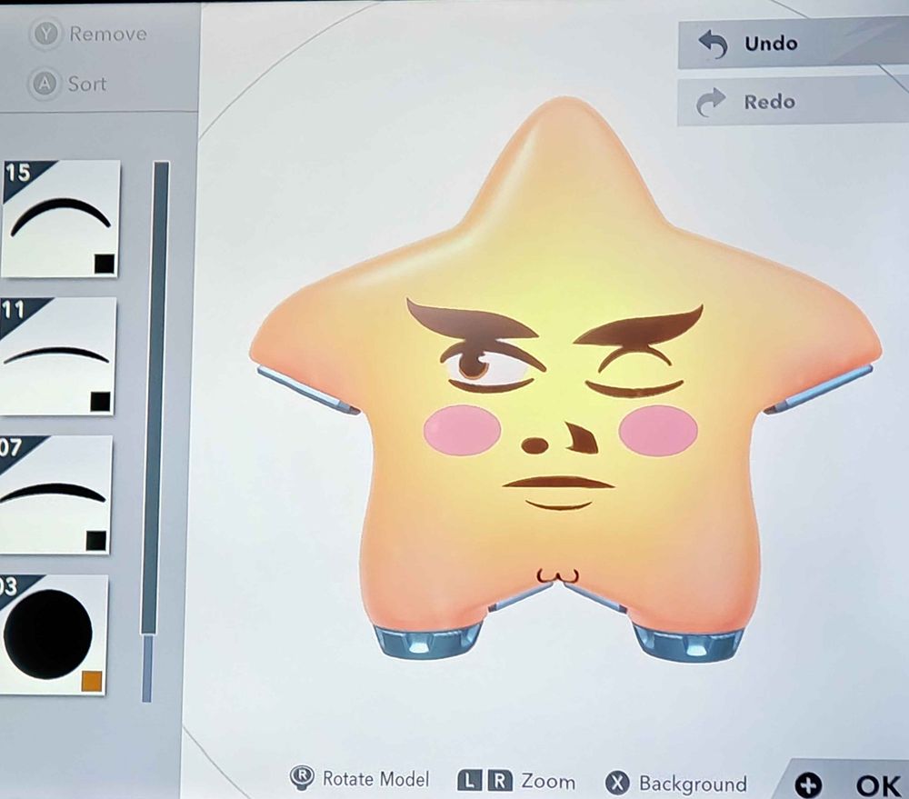 A Kirby Air Riders glider thingy. It has one eye closed and the other is looking away. He has a very small coochie.