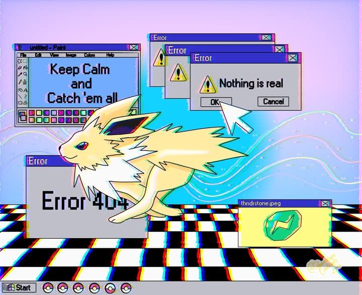 Jooteon dashing across a computer screen. It's glitching, with all kinds of error messages.