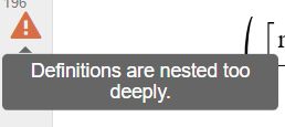 An error message stating "Definitions are nested too deeply."