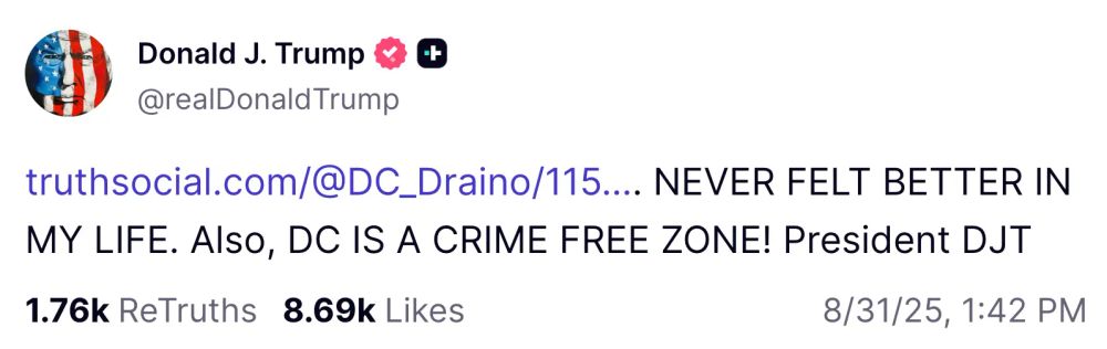 NEVER FELT BETTER IN MY LIFE. Also, DC IS A CRIME FREE ZONE! President DJT