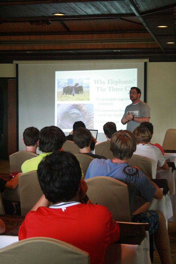 Dr Josh Plotnik gives a talk to teenagers about elephant behaviour and conservation. 