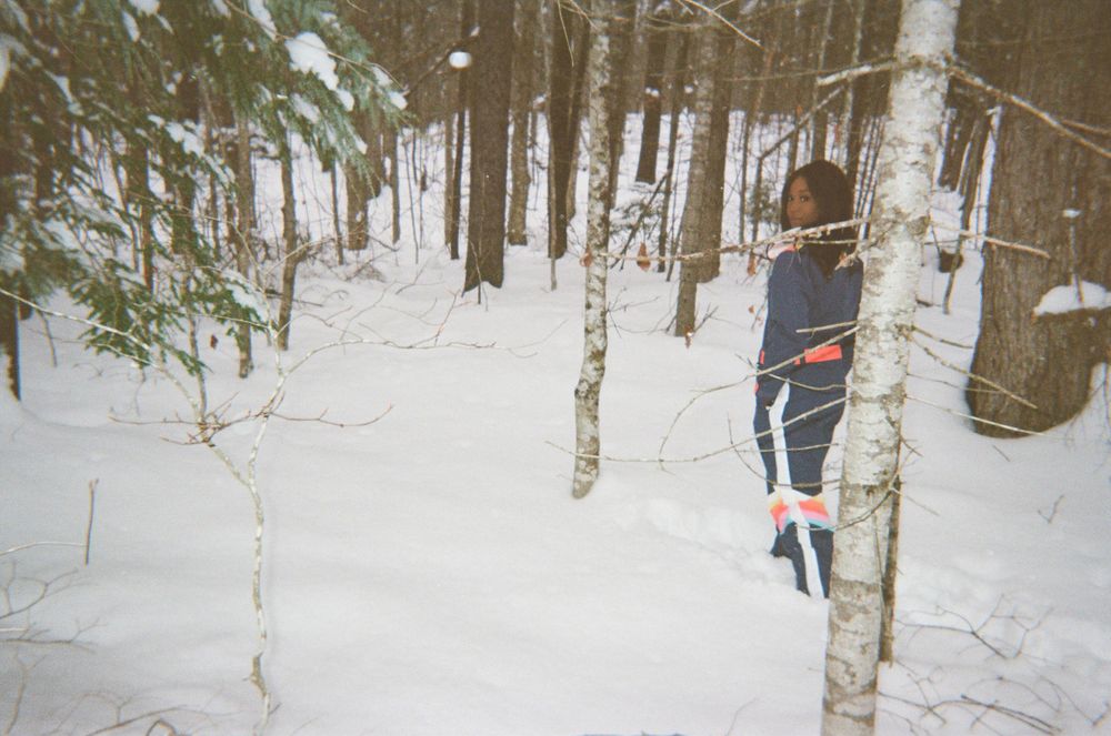 Vanniall can be seen peeking back at us through a snowy forest of birch trees.