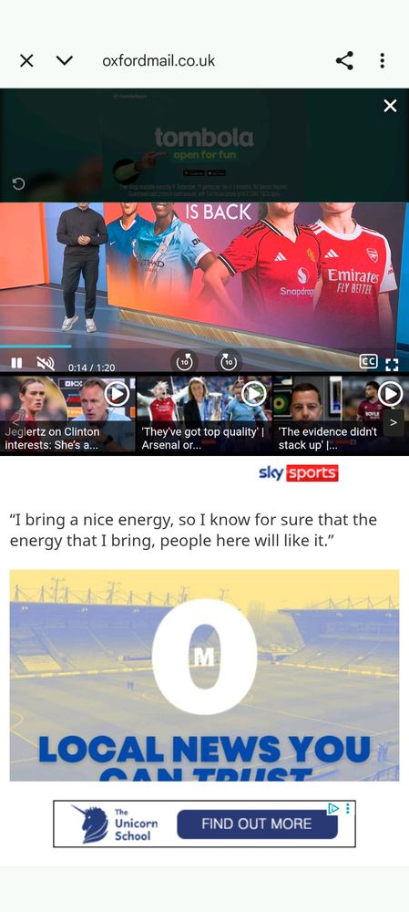 One solitary line of text surrounded on all sides by adverts on an Oxford Mail news story