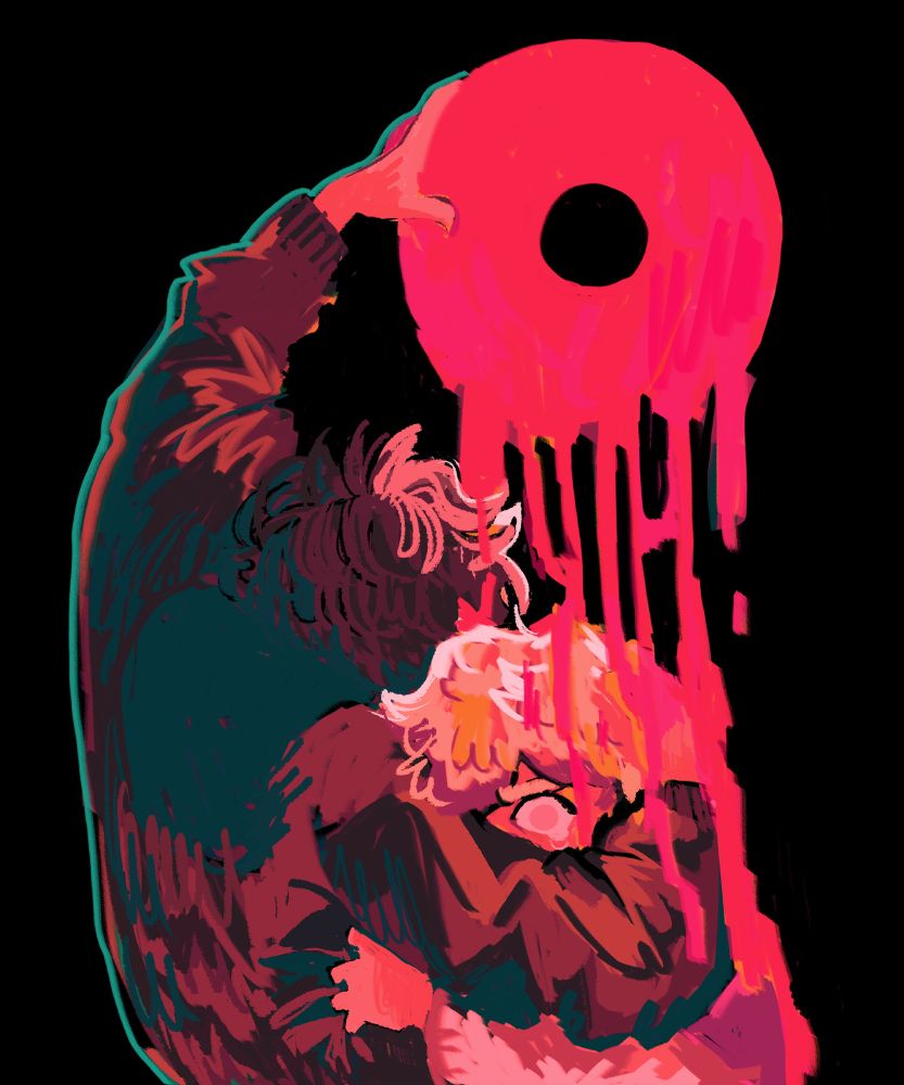 c!wilbur holding a melting disc above c!tommy, who is holding him tightly