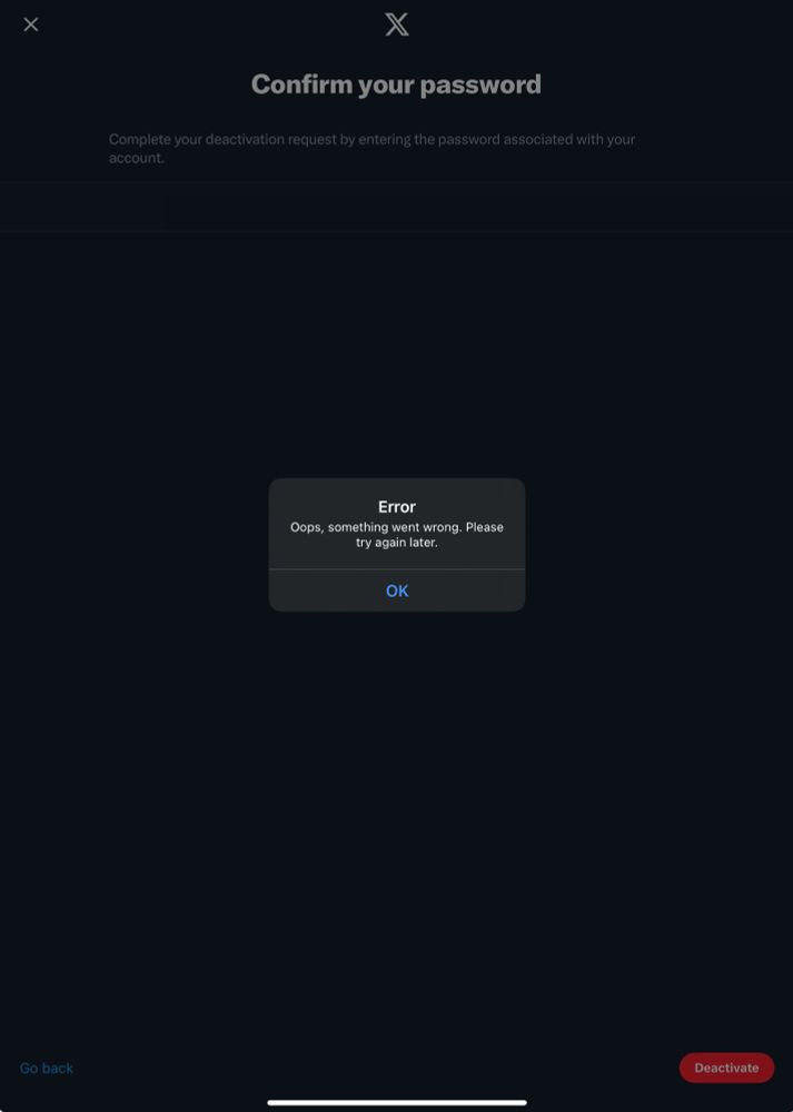 Image of an error message on Twitter say “ Error. Oops, something went wrong. Please try again later “