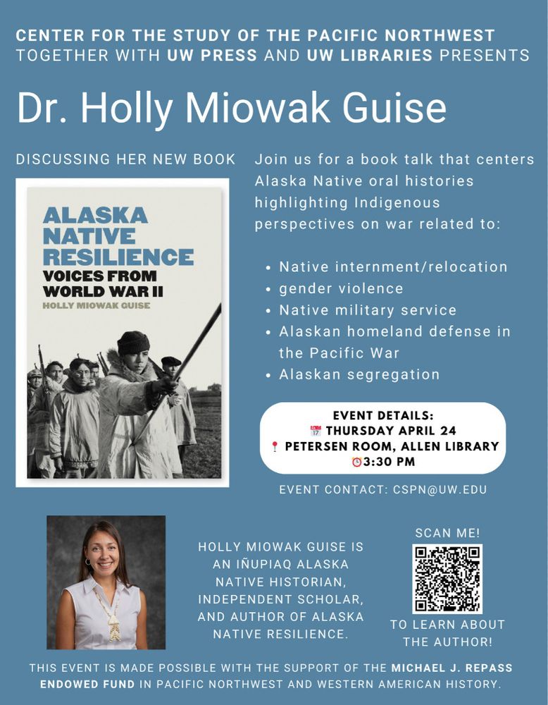 Promotional flyer for a book talk event featuring Dr. Holly Miowak Guise.
