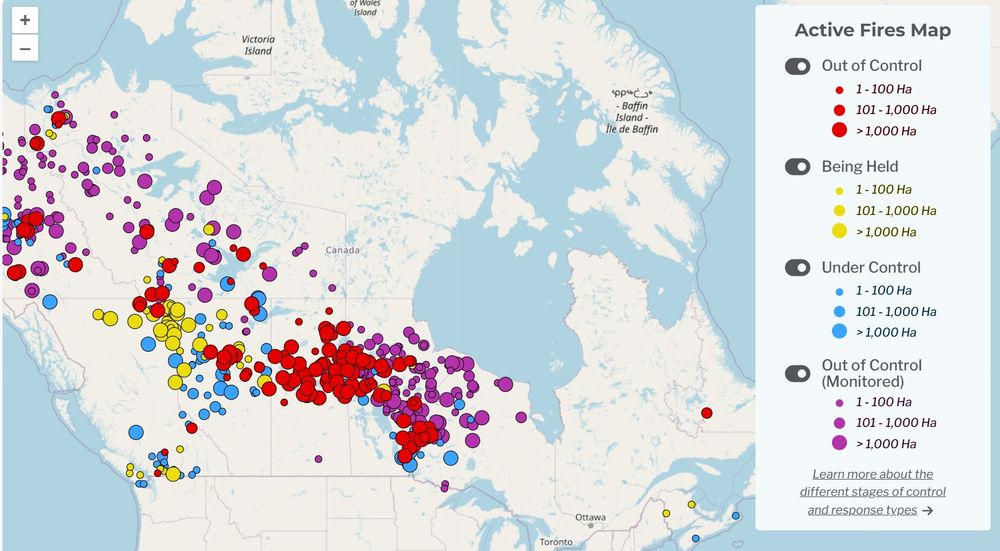 Map of Canadian wildfire location and status
https://www.ciffc.ca/